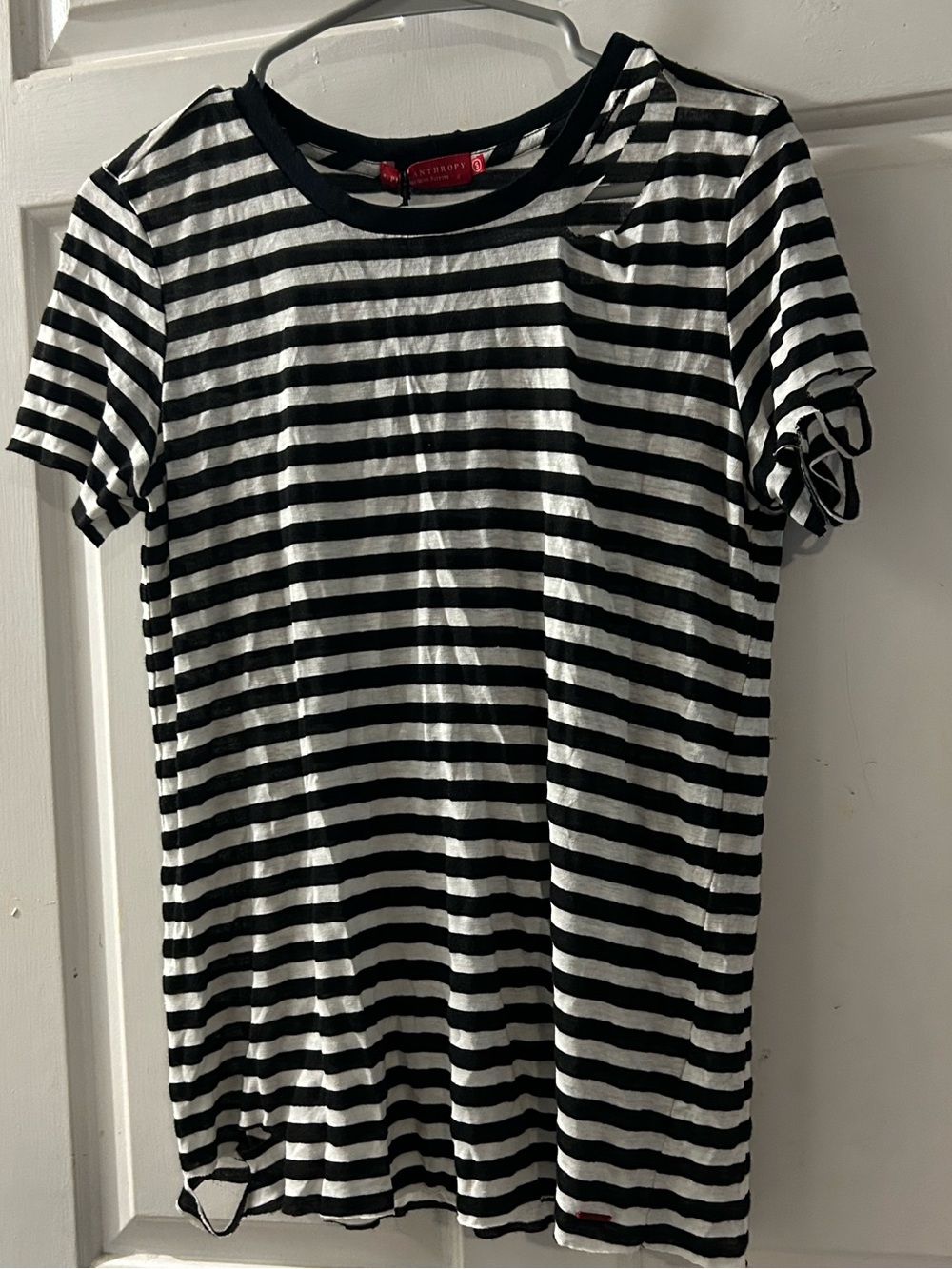 n:PHILANTHROPY Black and White Striped Short-Sleeve Tee
